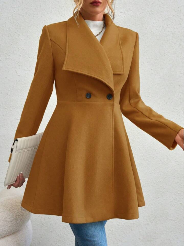 Collared Neck Button Up Long Sleeve Coat