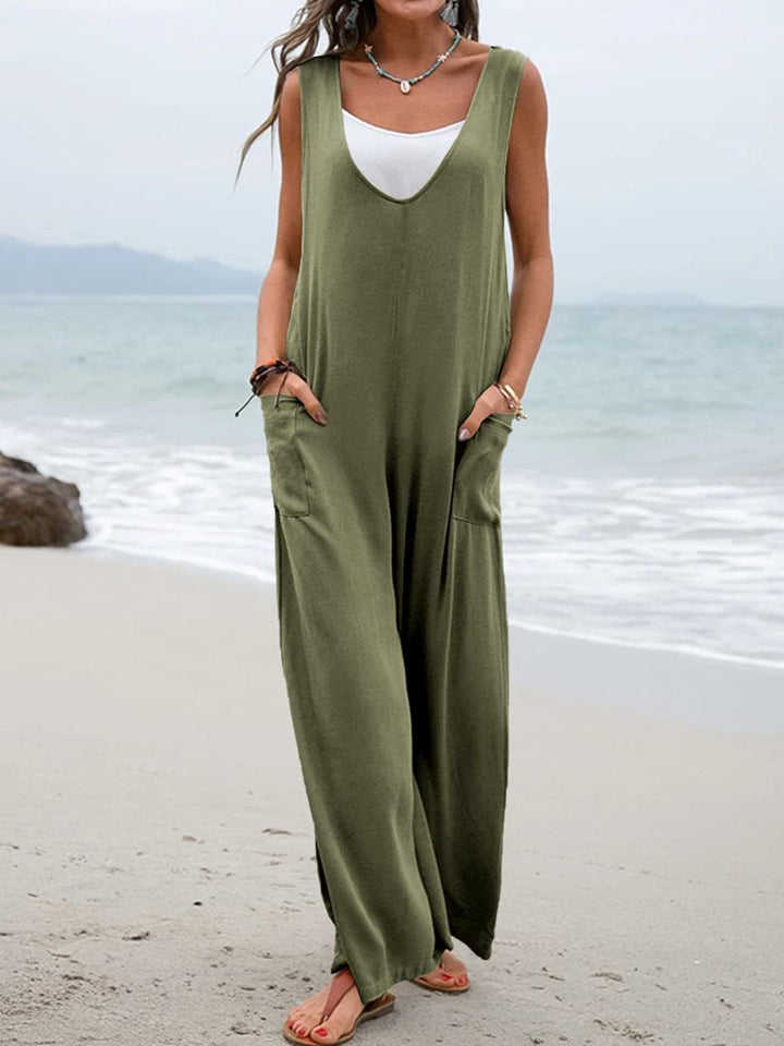 Wide Strap Jumpsuit with Pockets