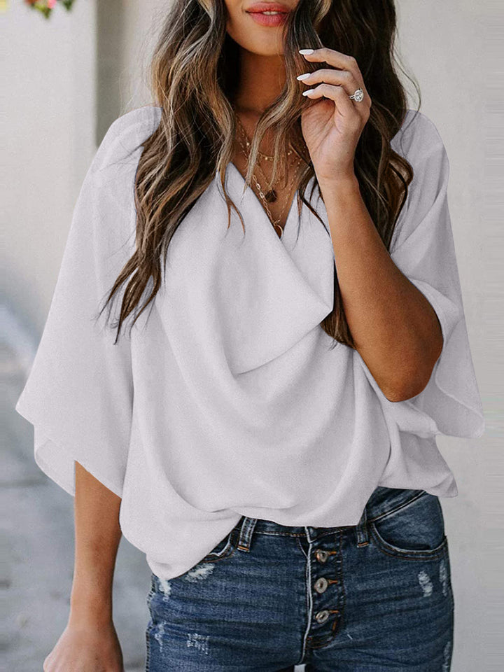 Cowl Neck Three-Quarter Sleeve Blouse