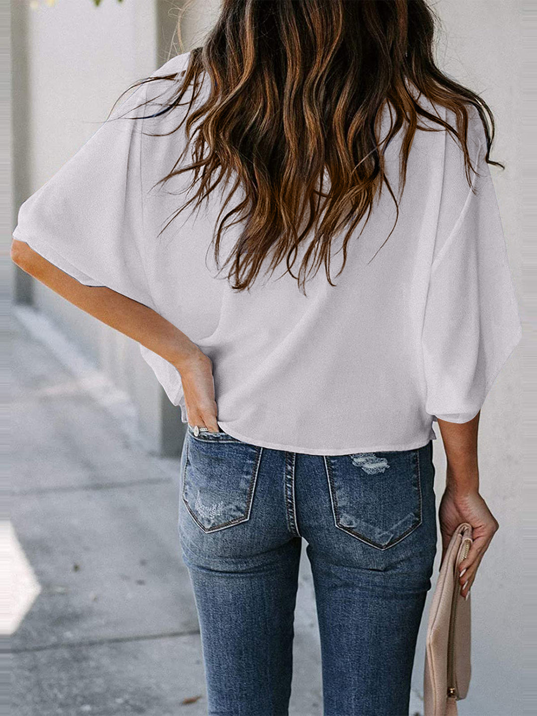 Cowl Neck Three-Quarter Sleeve Blouse