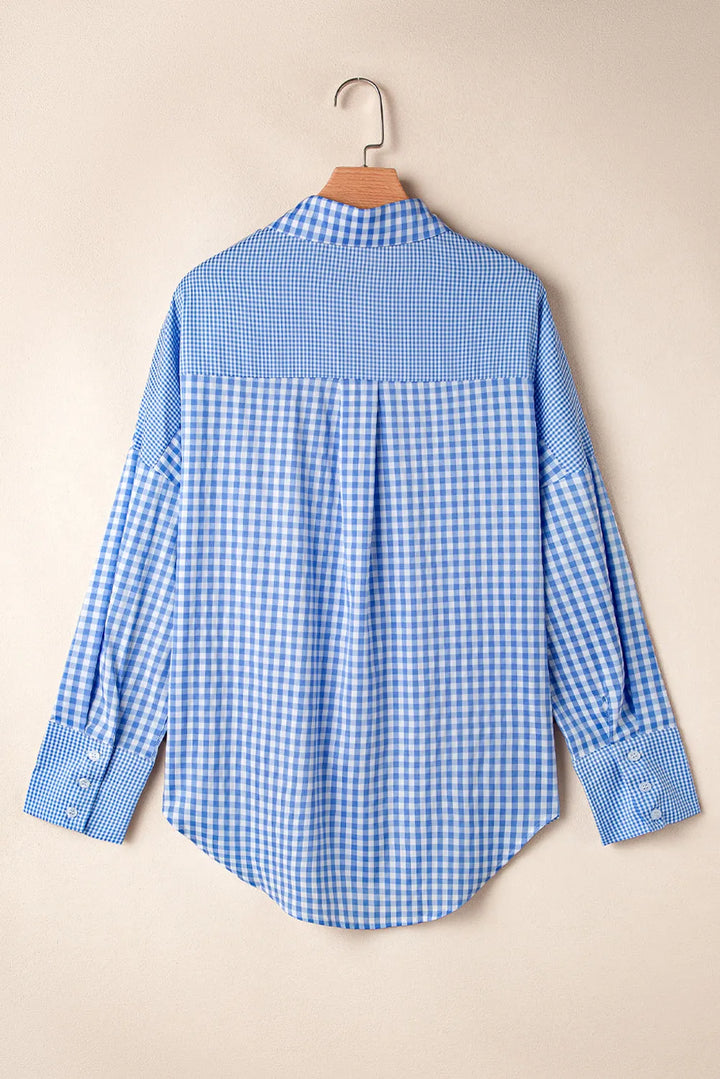 Pocketed Plaid Collared Neck Long Sleeve Shirt