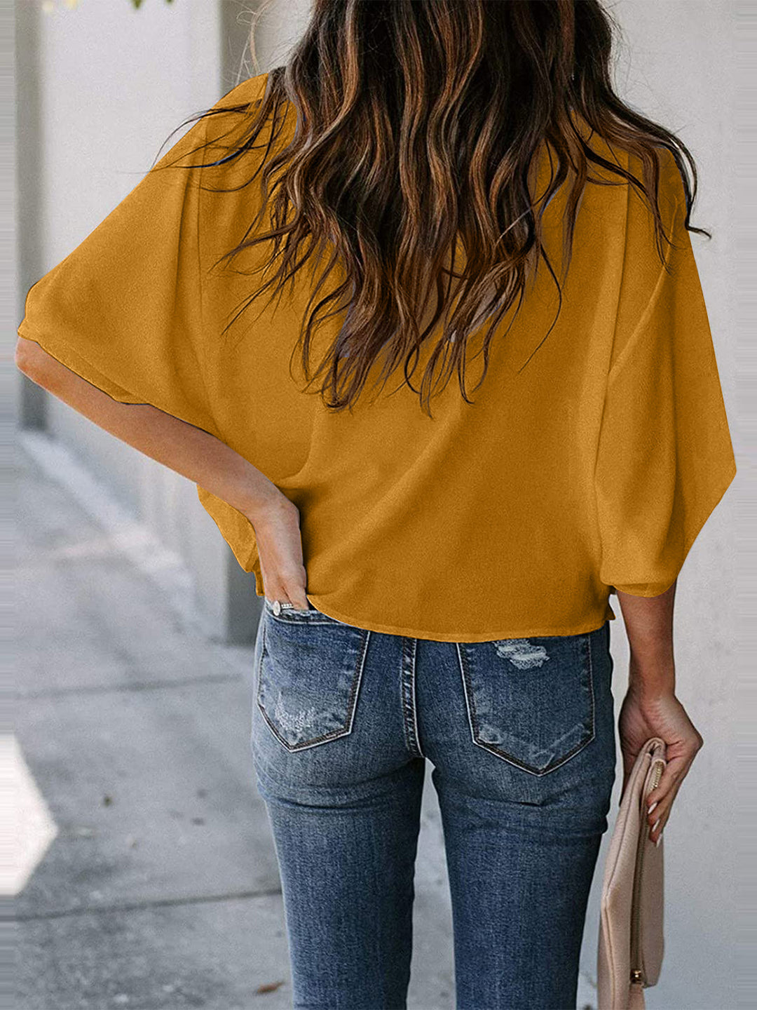 Cowl Neck Three-Quarter Sleeve Blouse