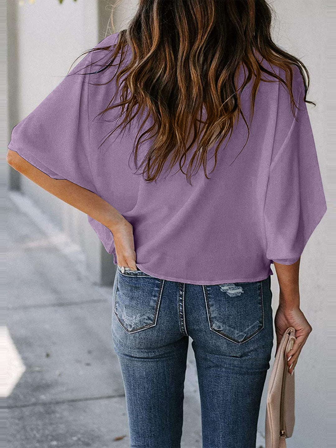 Cowl Neck Three-Quarter Sleeve Blouse