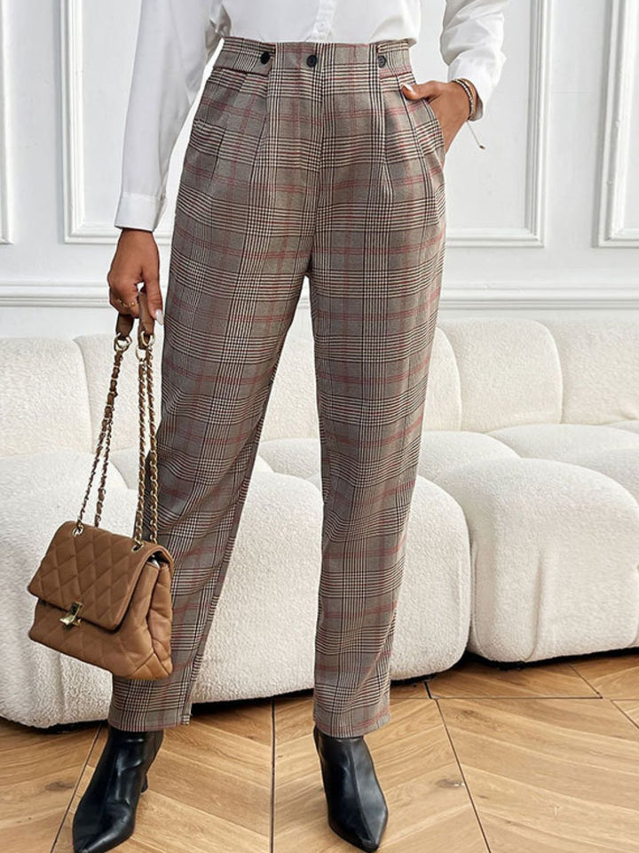 Perfect Plaid Straight Pants with Pockets