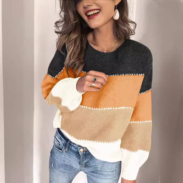 NINEXIS - COLORBLOCK CREW NECK MID-LENGTH KNITTED SWEATER