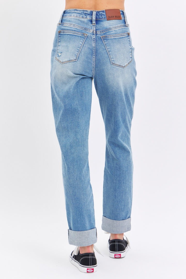 Judy Blue Distressed Straight Jeans with Patch Pockets