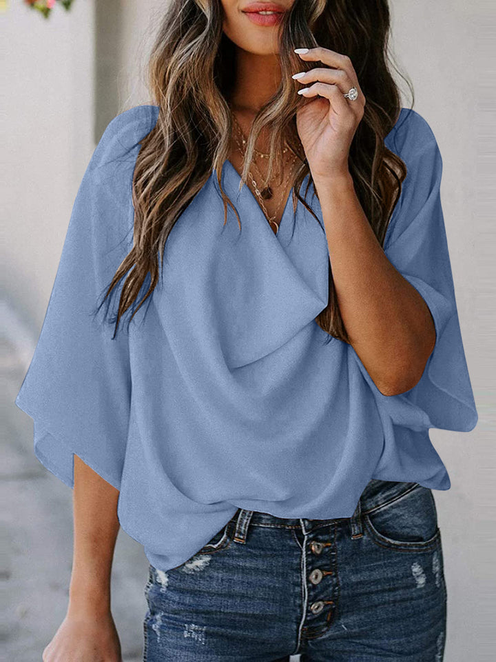 Cowl Neck Three-Quarter Sleeve Blouse