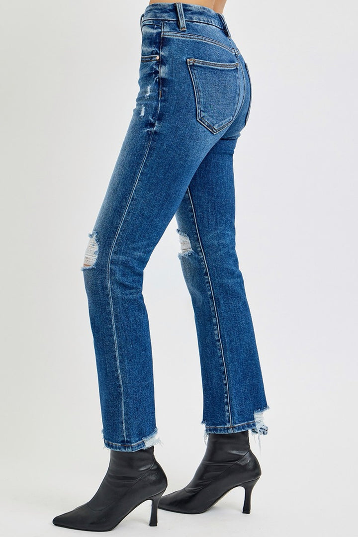 RISEN High Rise Distressed Crop Straight Jeans