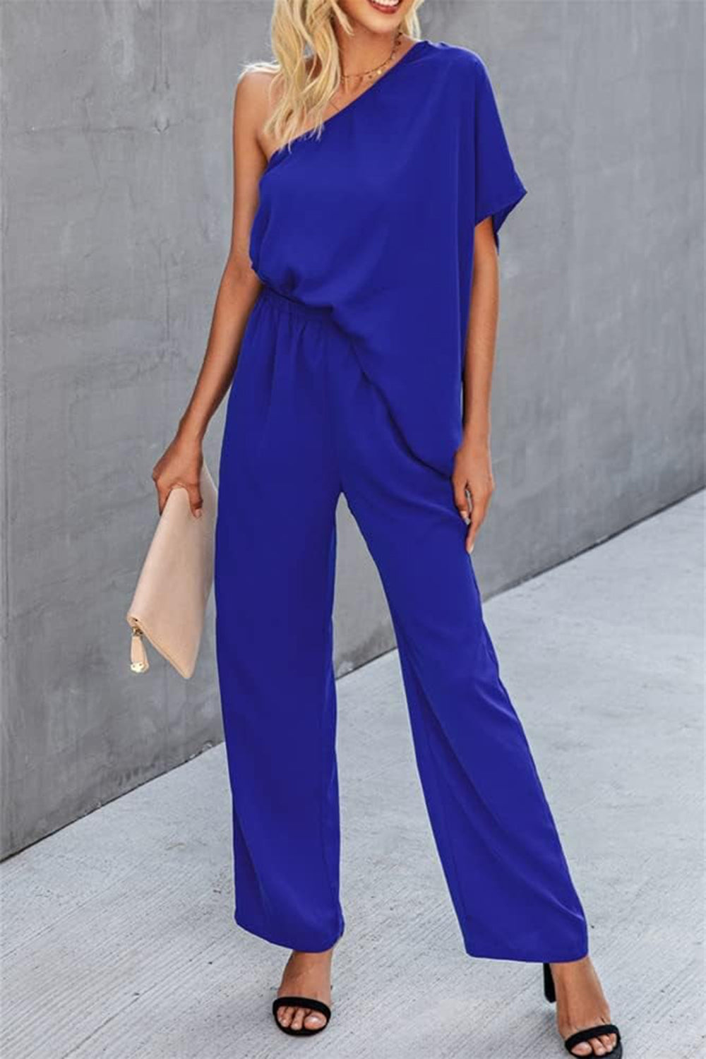 Single Shoulder Short Sleeve Jumpsuit