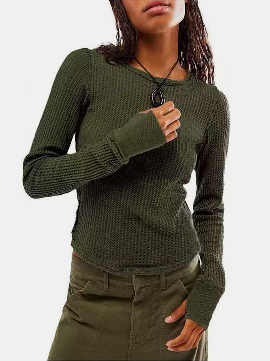 Exposed Seam Round Neck Long Sleeve T-Shirt