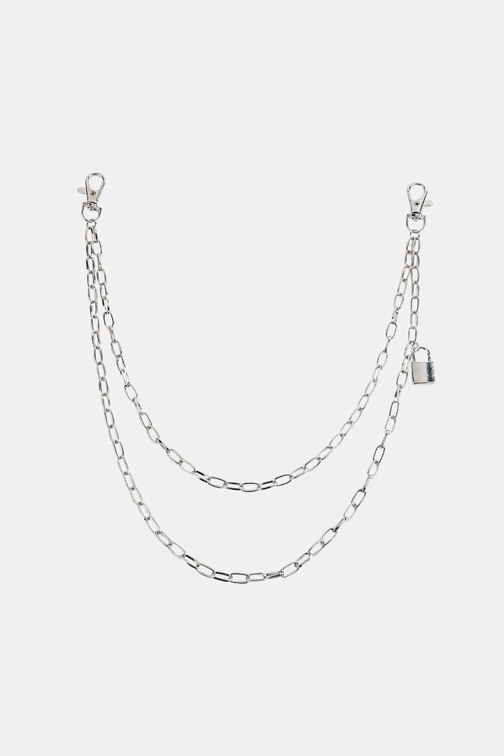 Double Layered Iron Chain Belt with Lock Charm