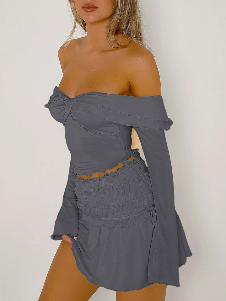 Devine Twisted Ruffled Off-Shoulder Long Sleeve T-Shirt