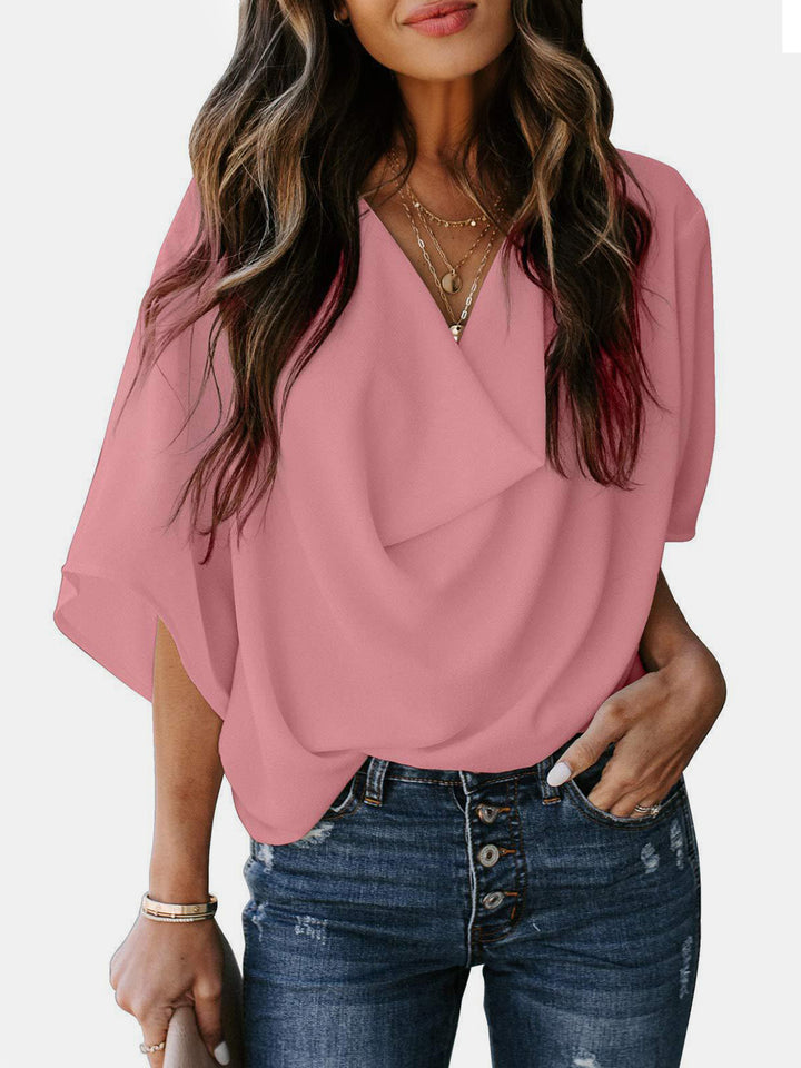 Cowl Neck Three-Quarter Sleeve Blouse