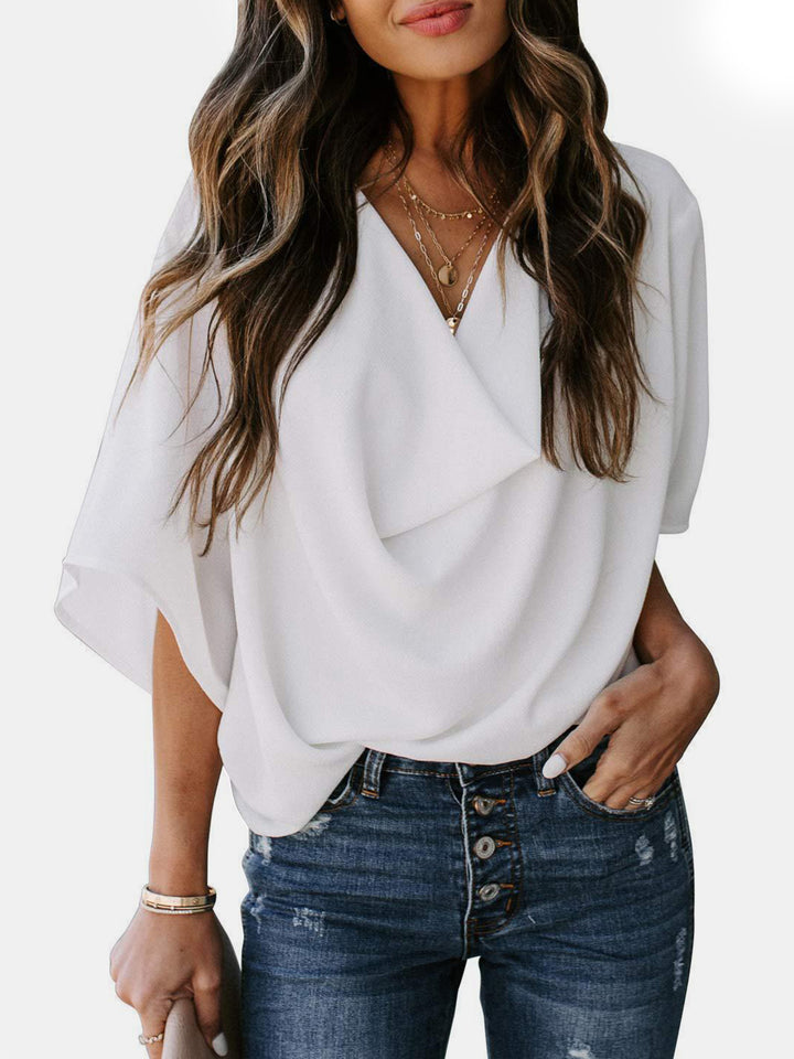 Cowl Neck Three-Quarter Sleeve Blouse