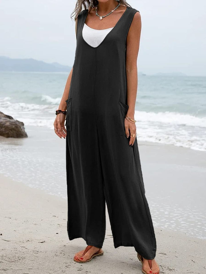 Wide Strap Jumpsuit with Pockets