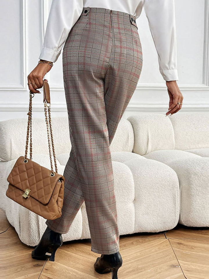 Perfect Plaid Straight Pants with Pockets