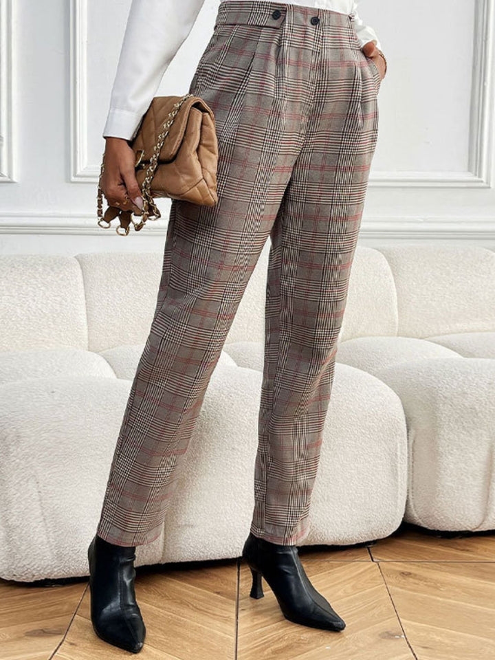 Perfect Plaid Straight Pants with Pockets