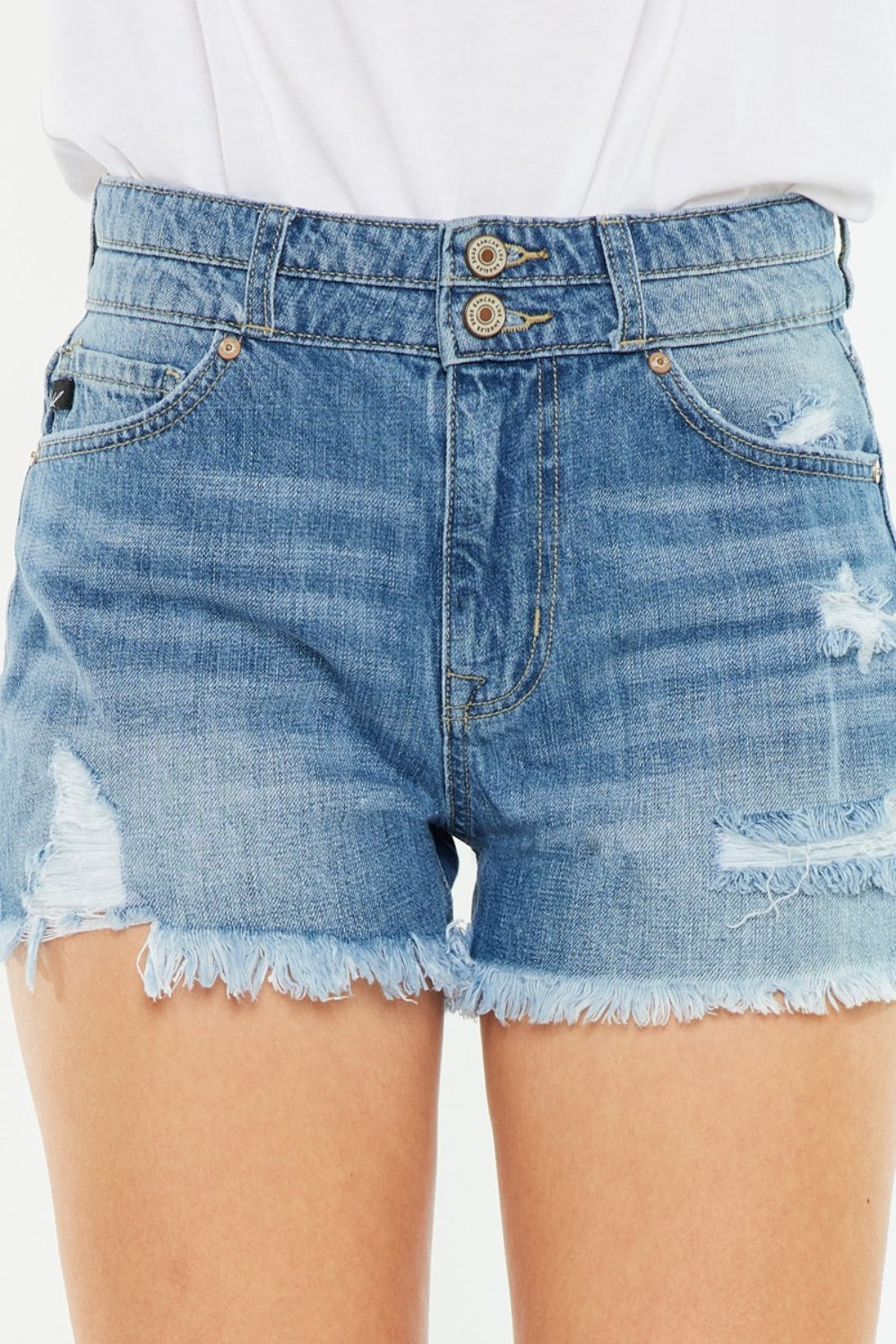 Kancan High Rise Raw Hem Denim Shorts