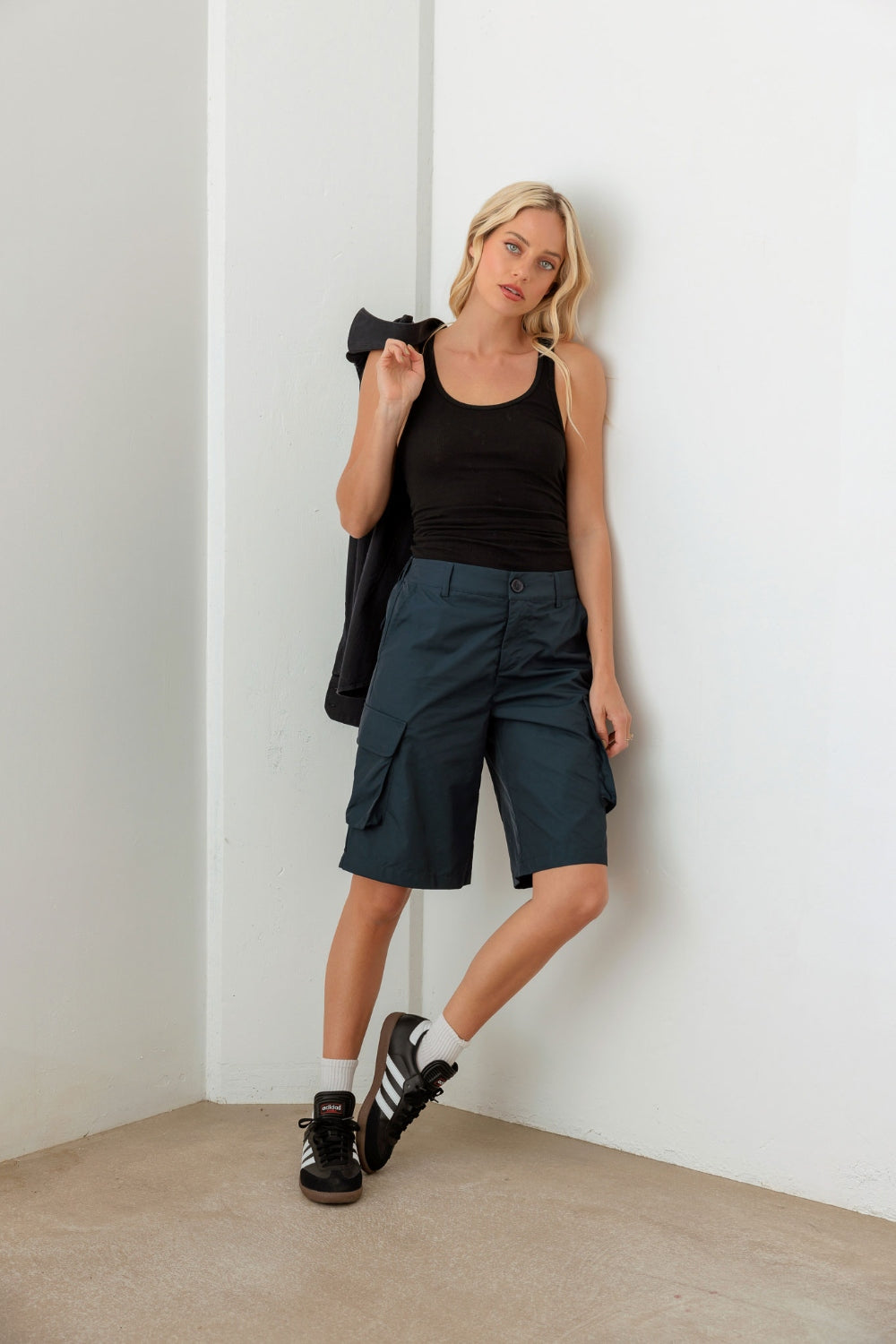 Tasha Apparel Navy Cargo Bermuda Shorts