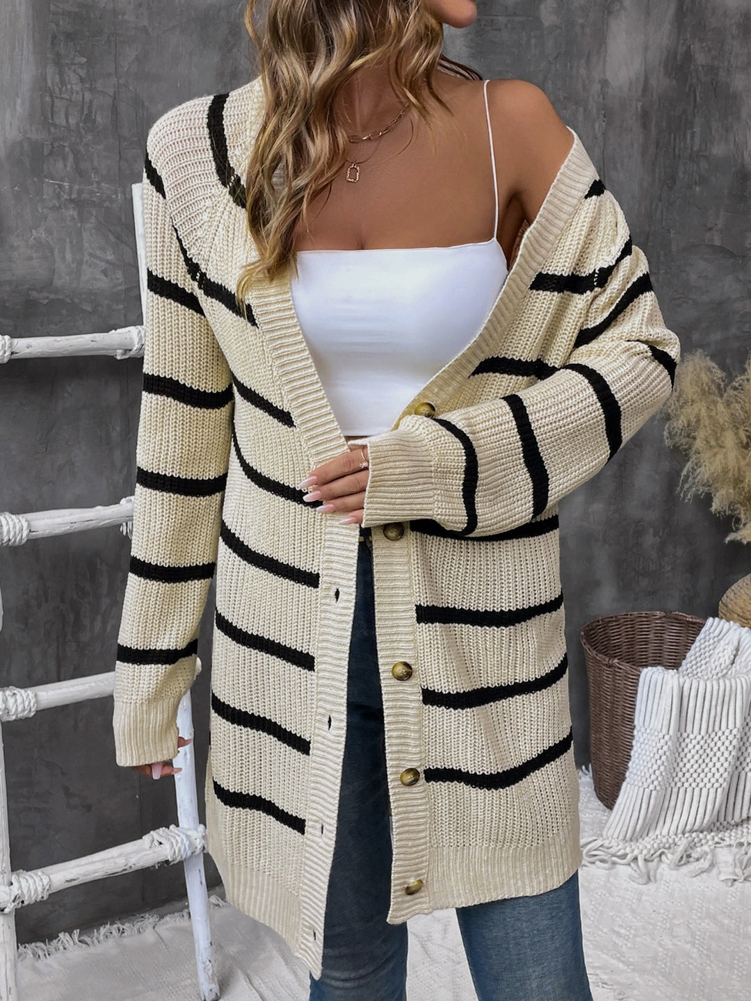 Perfect Striped Button Up Long Sleeve Cardigan