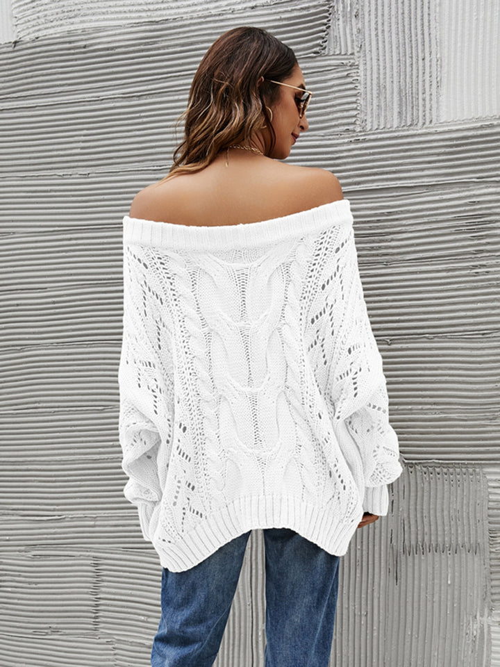 Cable Knit Openwork Off-Shoulder Sweater