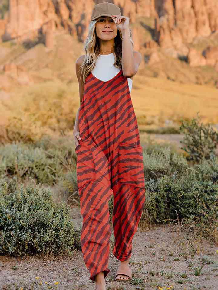 Printed V-Neck Sleeveless Jumpsuit