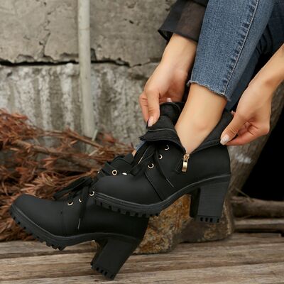 Round Toe Block Heel Boots