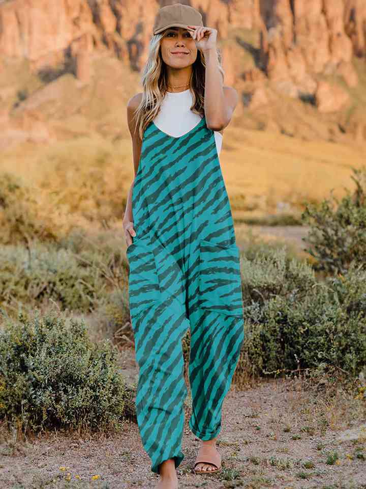 Printed V-Neck Sleeveless Jumpsuit