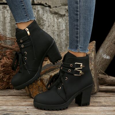 Round Toe Block Heel Boots