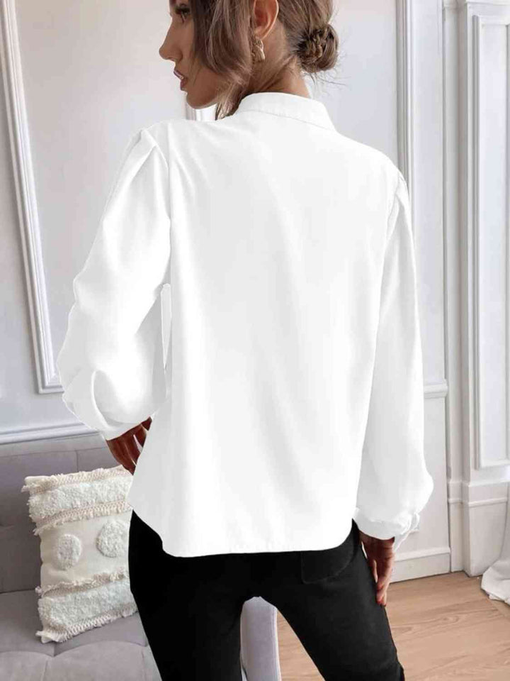 Mock Neck Button Front Blouse