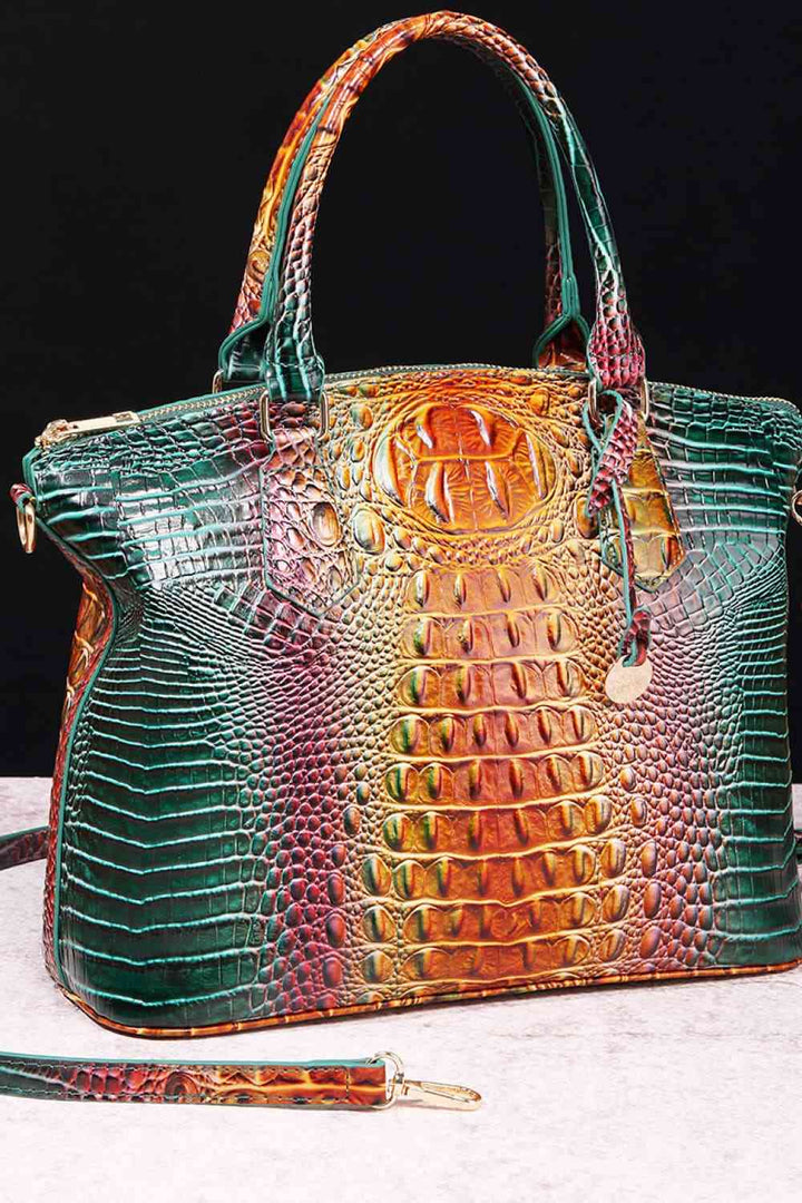 Gradient Color Crocodile Leather Handbag