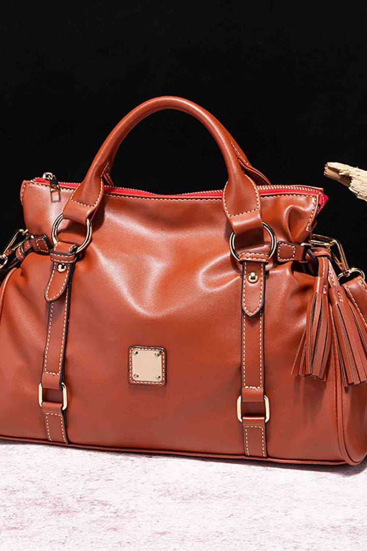 Leather Handbag with Tassels