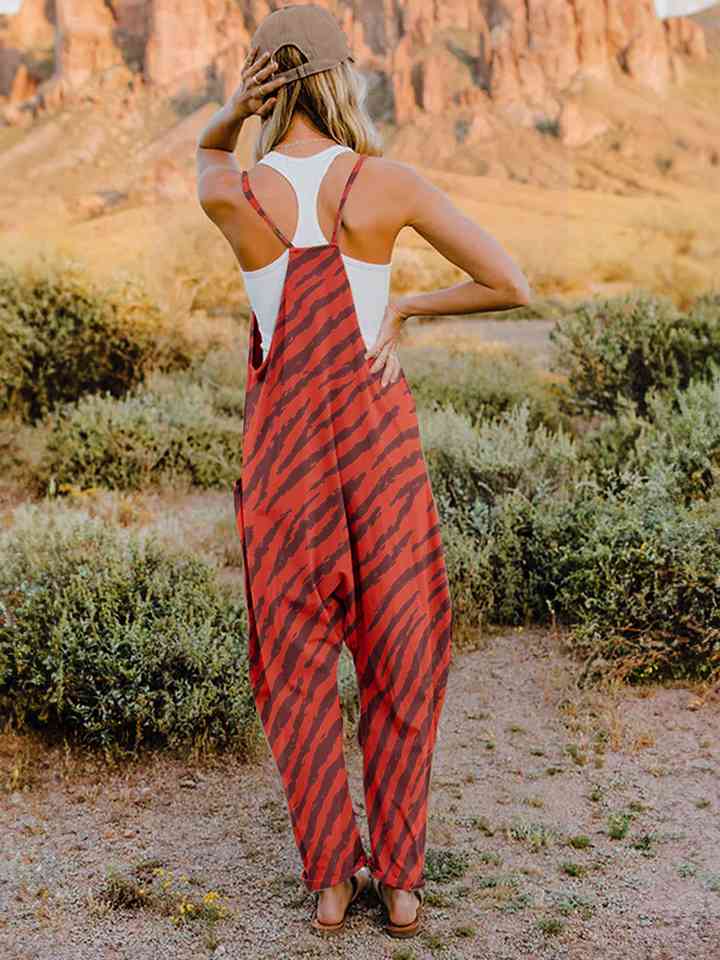 Printed V-Neck Sleeveless Jumpsuit