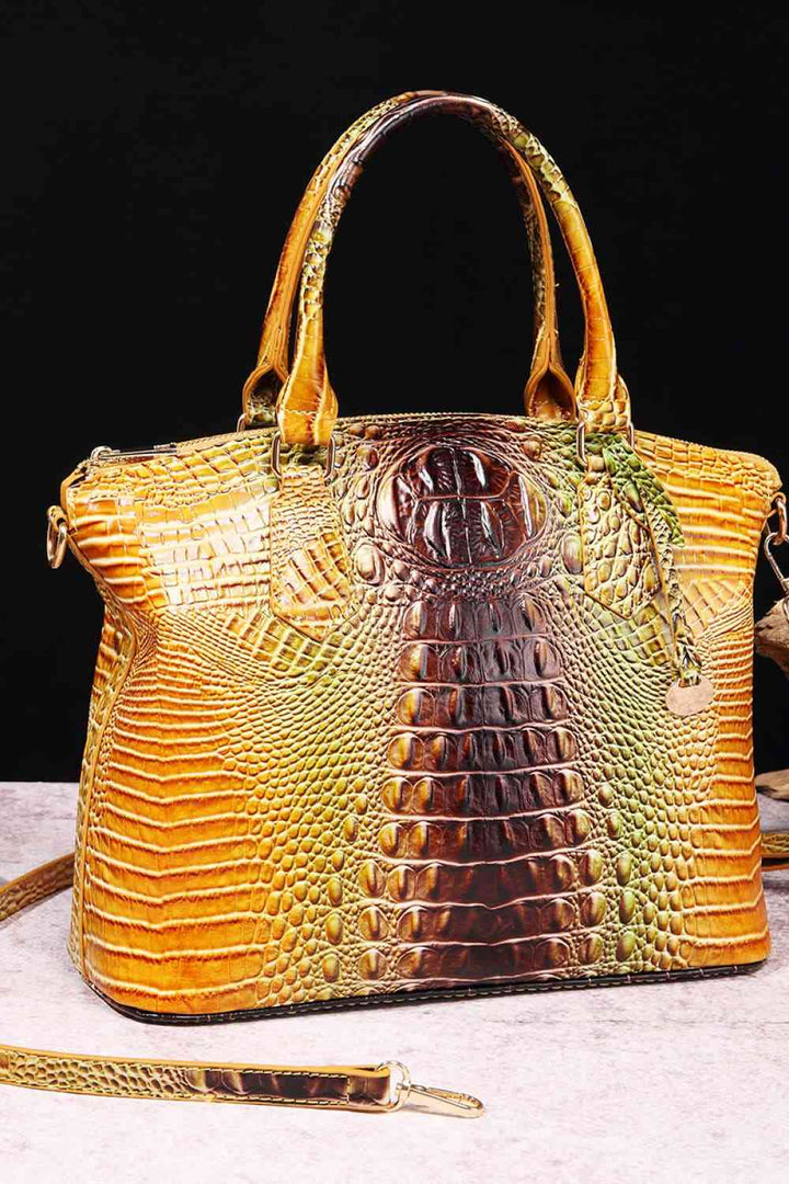 Gradient Color Crocodile Leather Handbag