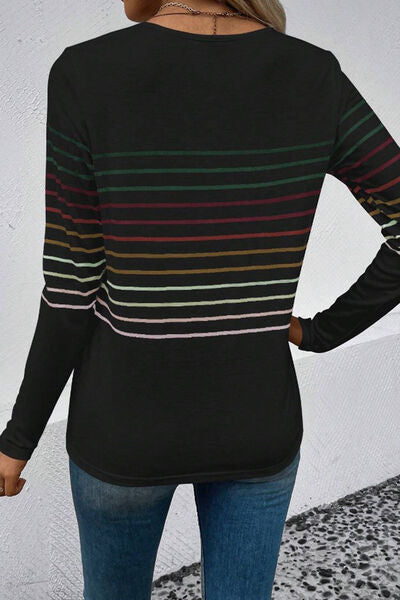 Striped Round Neck Long Sleeve Top