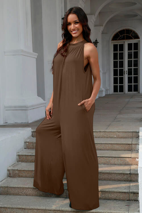 Double Take Tie Back Cutout Sleeveless Jumpsuit