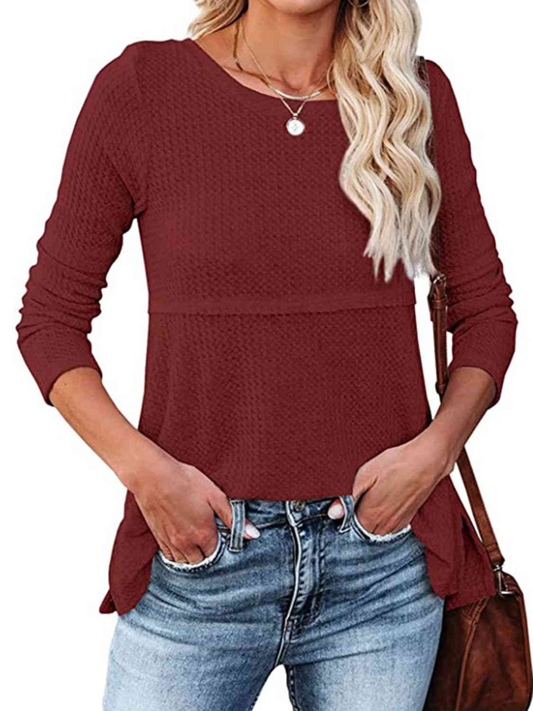 Cutout Round Neck Long Sleeve Top