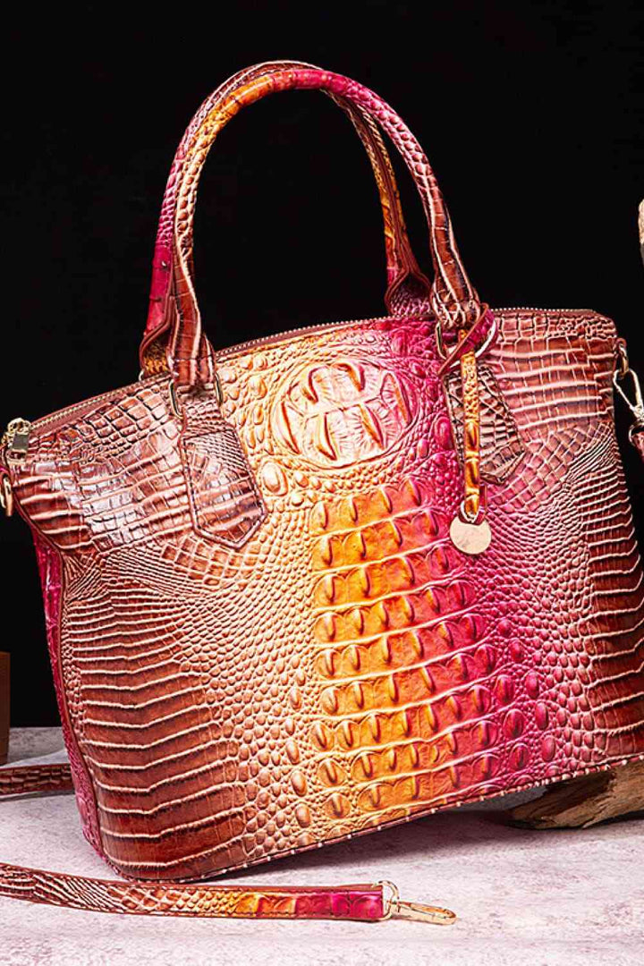 Gradient Color Crocodile Leather Handbag