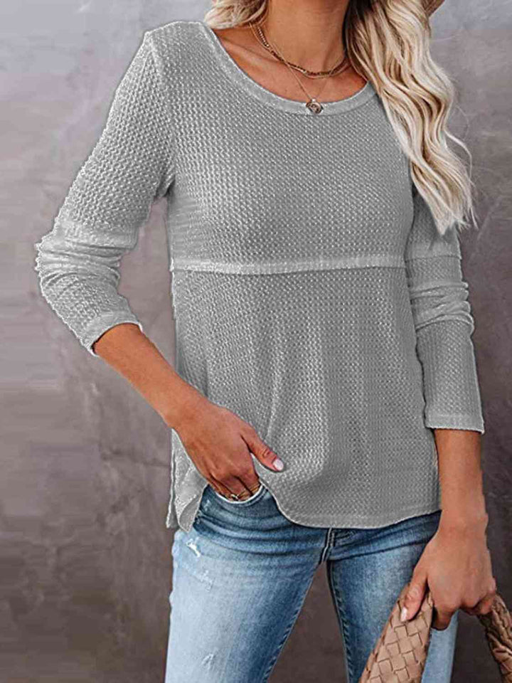 Cutout Round Neck Long Sleeve Top