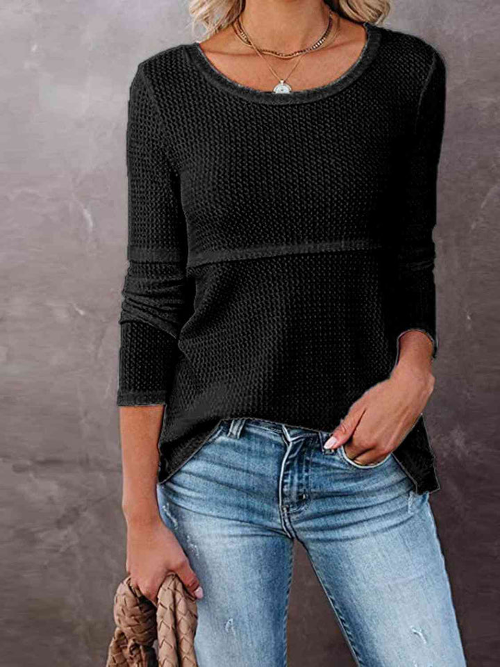 Cutout Round Neck Long Sleeve Top