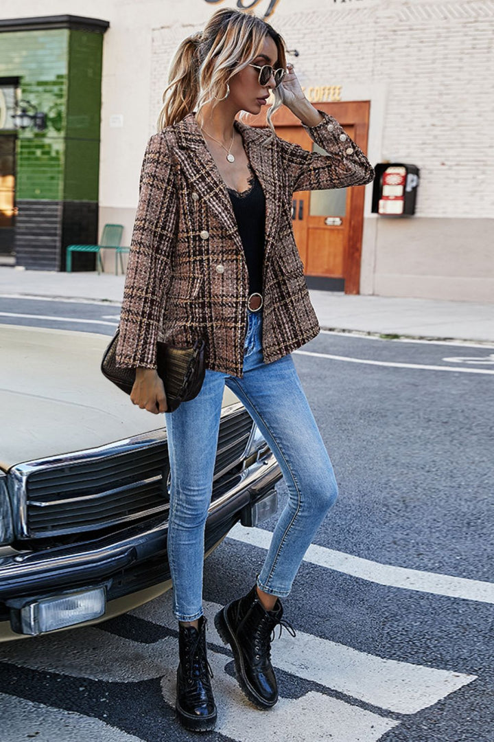 Plaid Buttoned Blazer