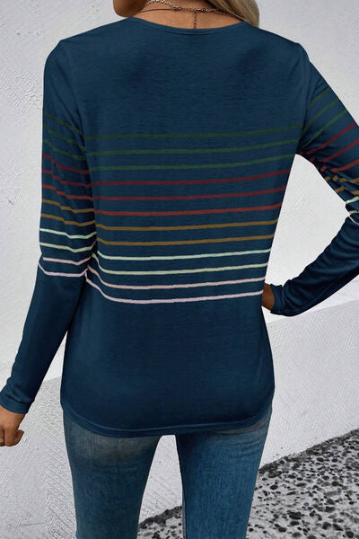 Striped Round Neck Long Sleeve Top