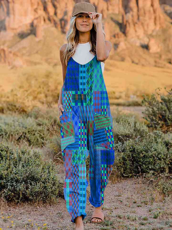 Printed V-Neck Sleeveless Jumpsuit