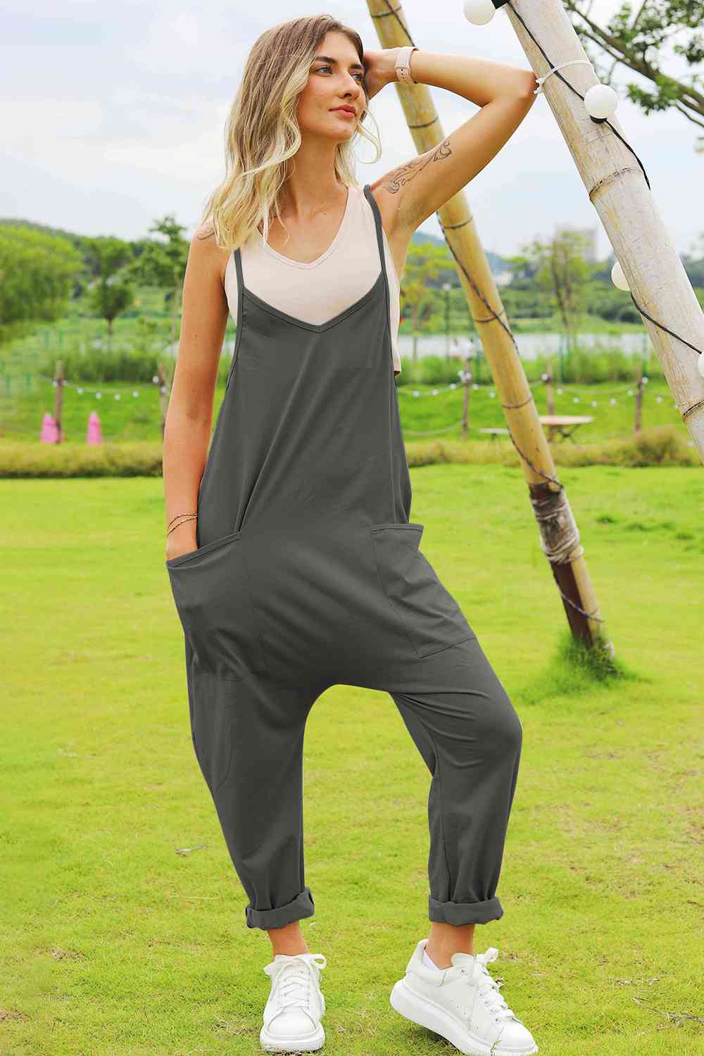 Double Take Sleeveless V-Neck Pocketed Jumpsuit