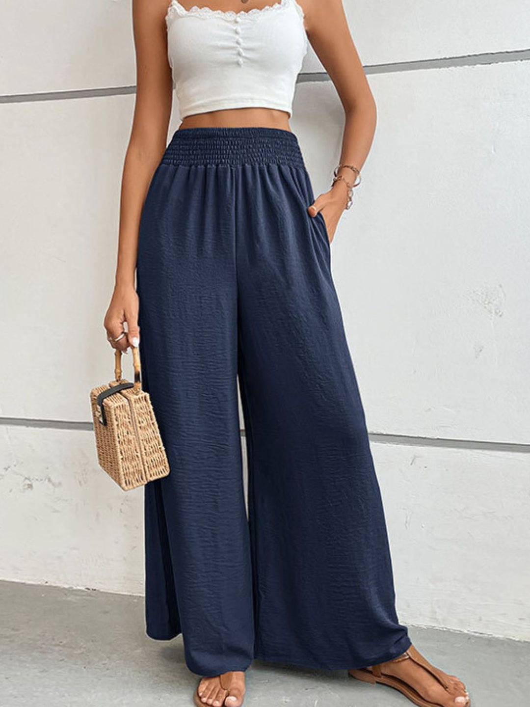 Wide Waistband Relax Fit Long Pants