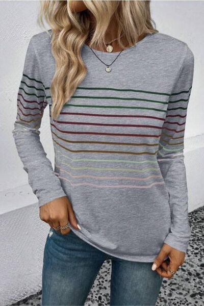 Striped Round Neck Long Sleeve Top