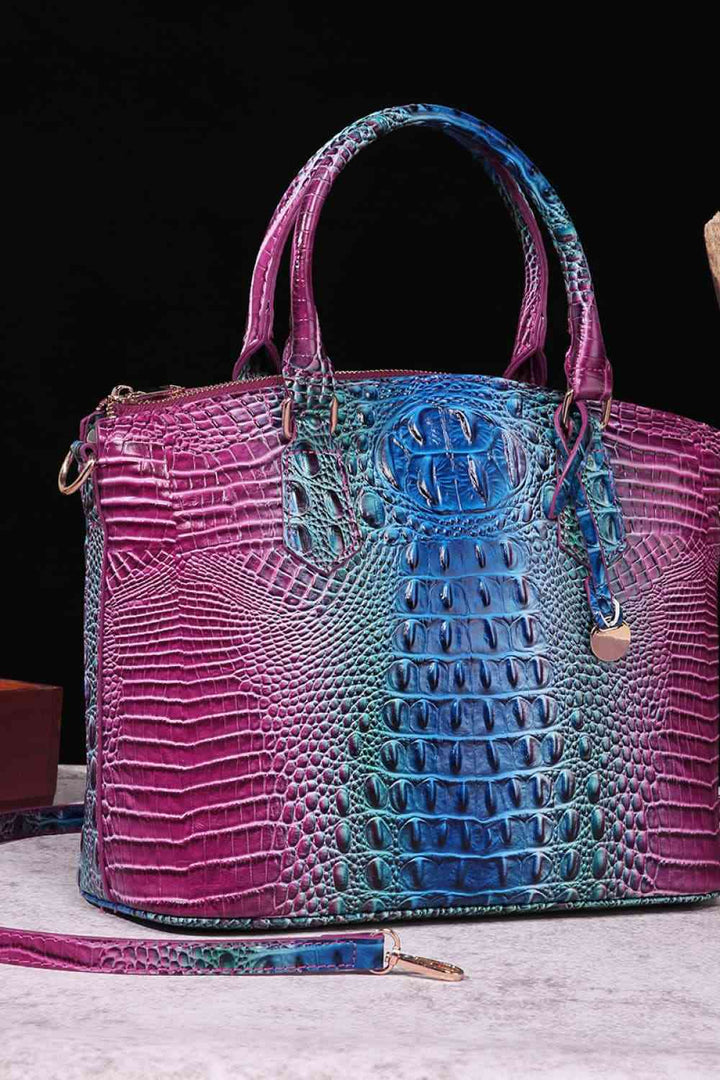 Gradient Color Crocodile Leather Handbag