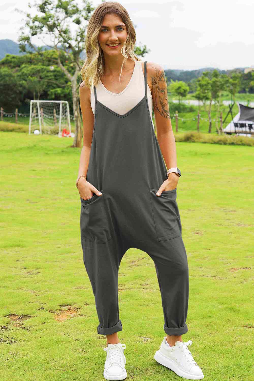 Double Take Sleeveless V-Neck Pocketed Jumpsuit