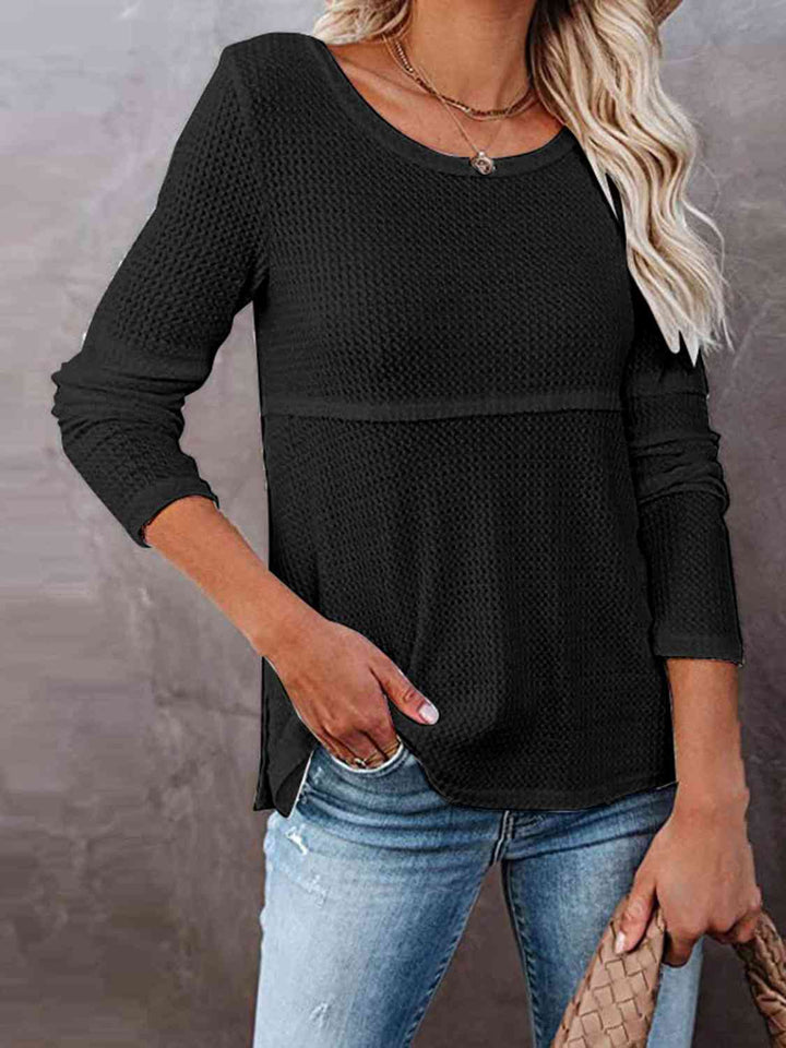 Cutout Round Neck Long Sleeve Top