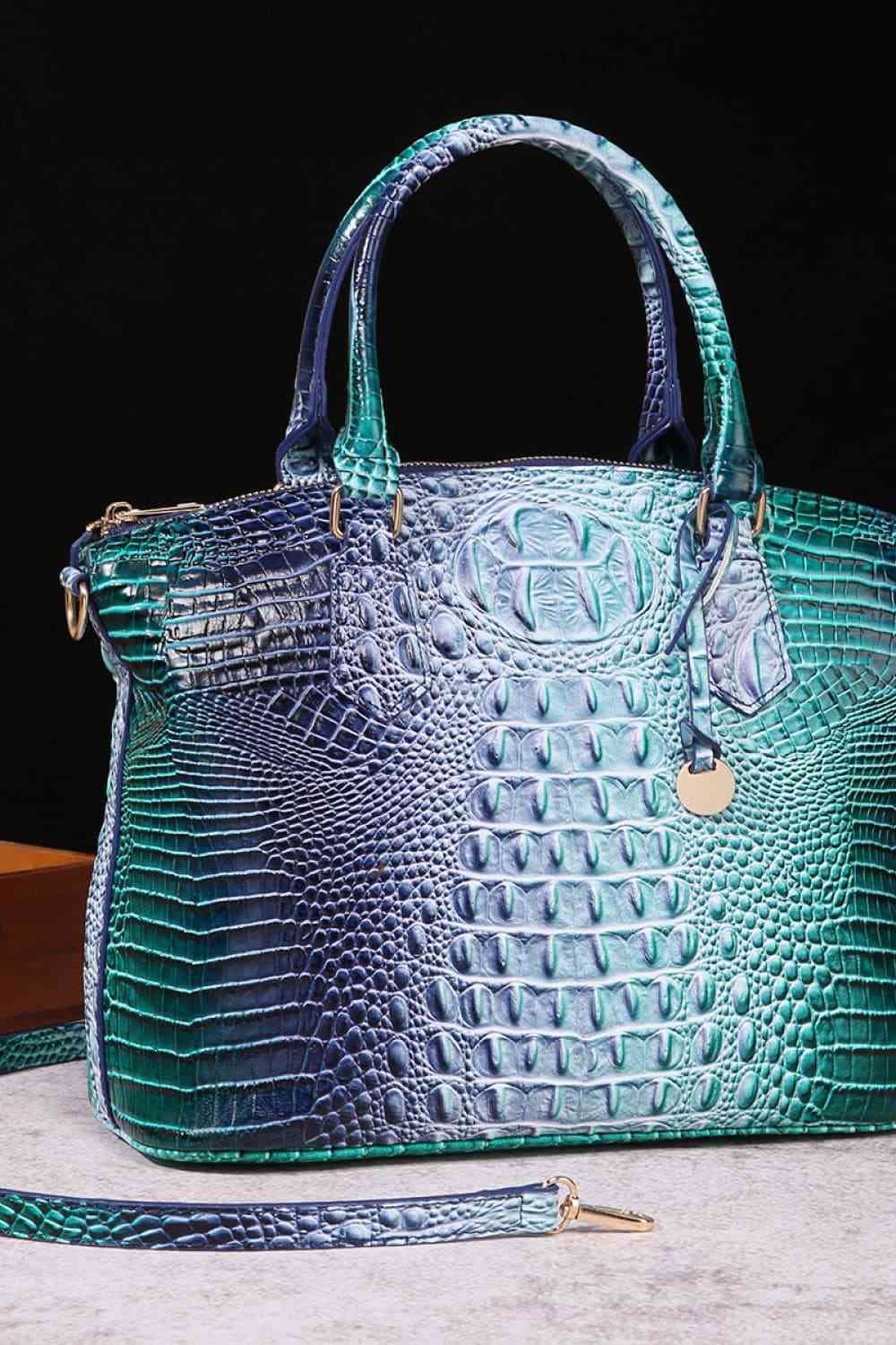 Gradient Color Crocodile Leather Handbag